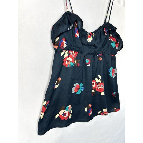 American Eagle Babydoll Tank Top Women's S Floral Cami Smocked Ruffle Y2K Satin - Picture 3 of 8
